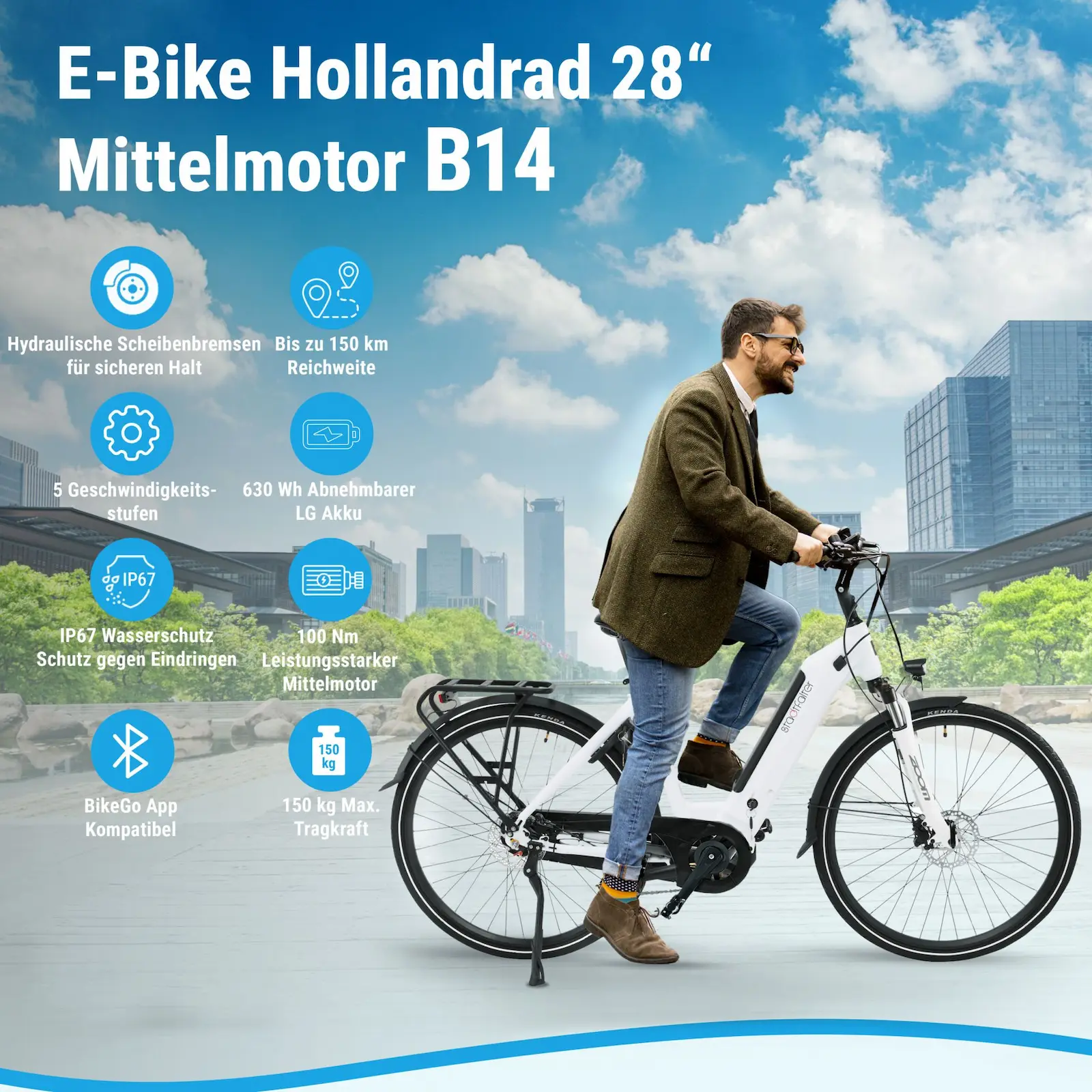 City E-Bike Stadtfalter B14 – 28 Zoll – Weiß - Produktansicht
