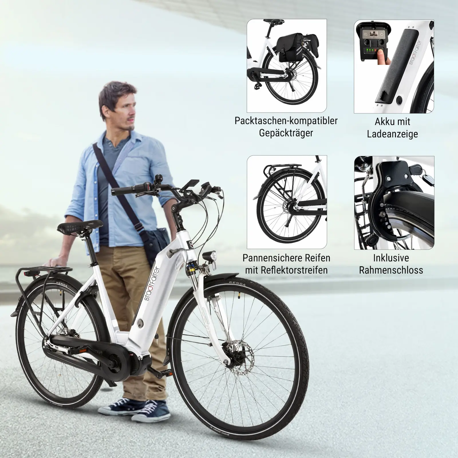 City E-Bike Stadtfalter B14 – 28 Zoll – Weiß - Produktansicht