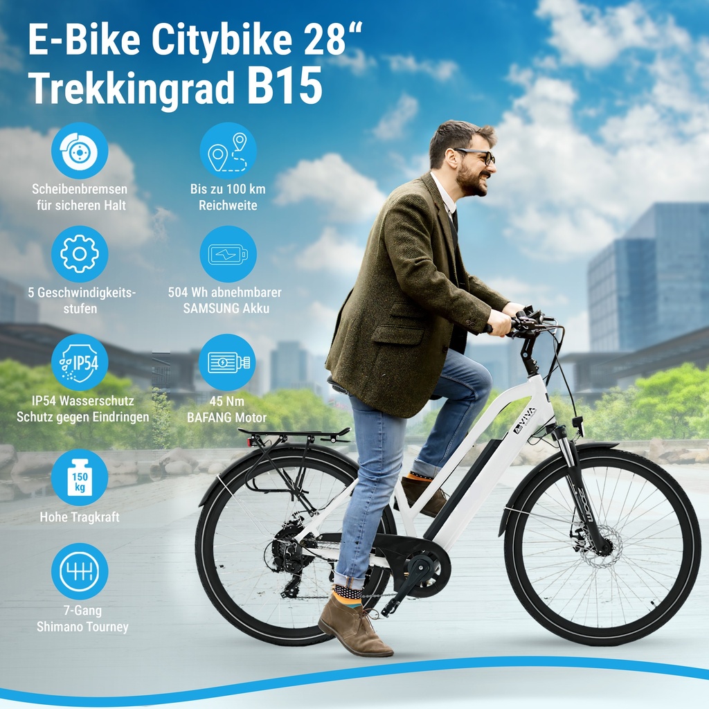 AsVIVA City E-Bike B15 – 28 Zoll – Weiß - Detailansicht