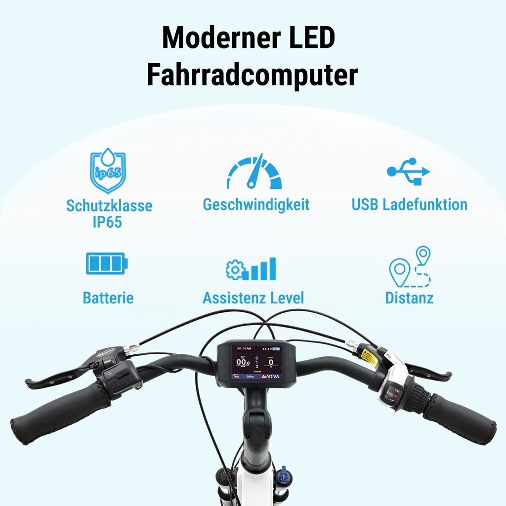 AsVIVA City E-Bike B15 – 28 Zoll – Weiß - Display und Konsole