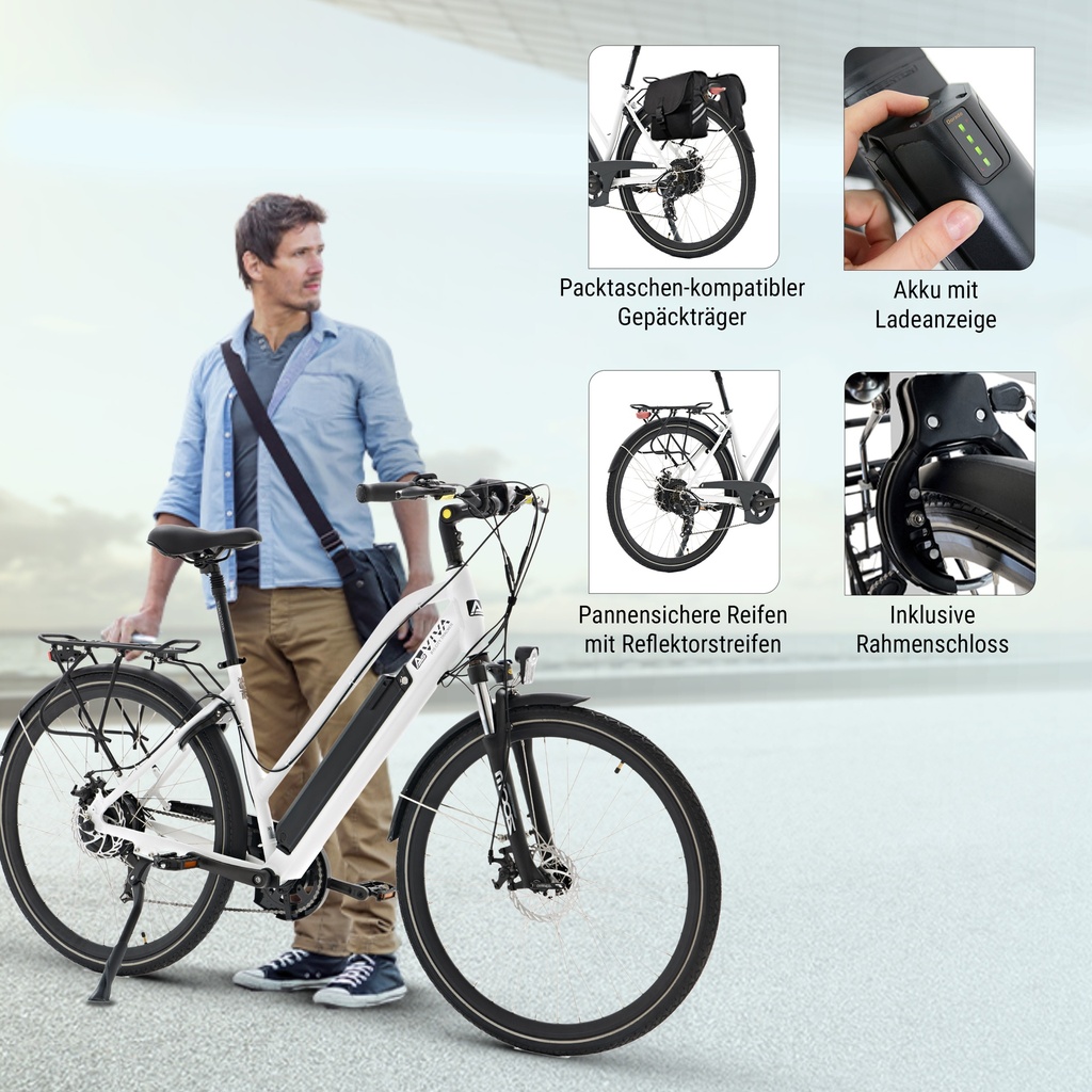 AsVIVA City E-Bike B15 – 28 Zoll – Weiß - Produktansicht