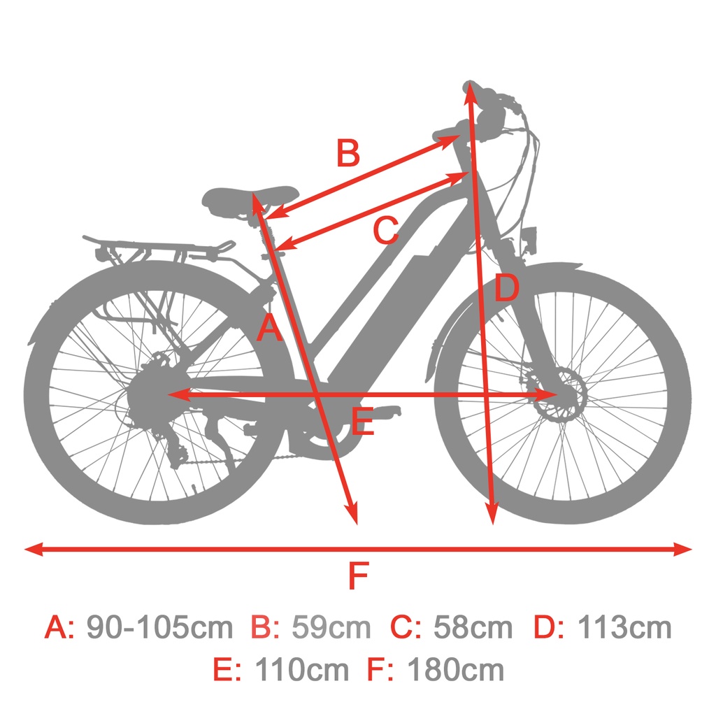 AsVIVA City E-Bike B15 – 28 Zoll – Weiß - Abmessungen