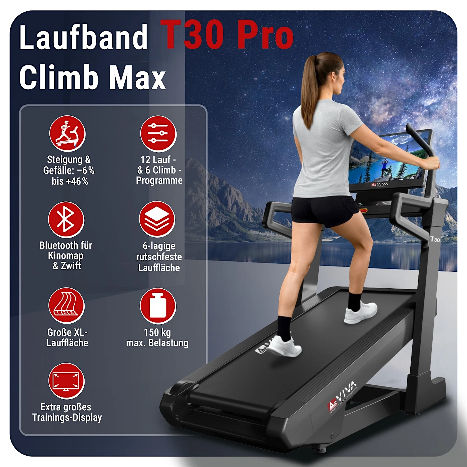 AsVIVA [T30] Laufband T30 Pro Max Climb Marathon - Detailansicht