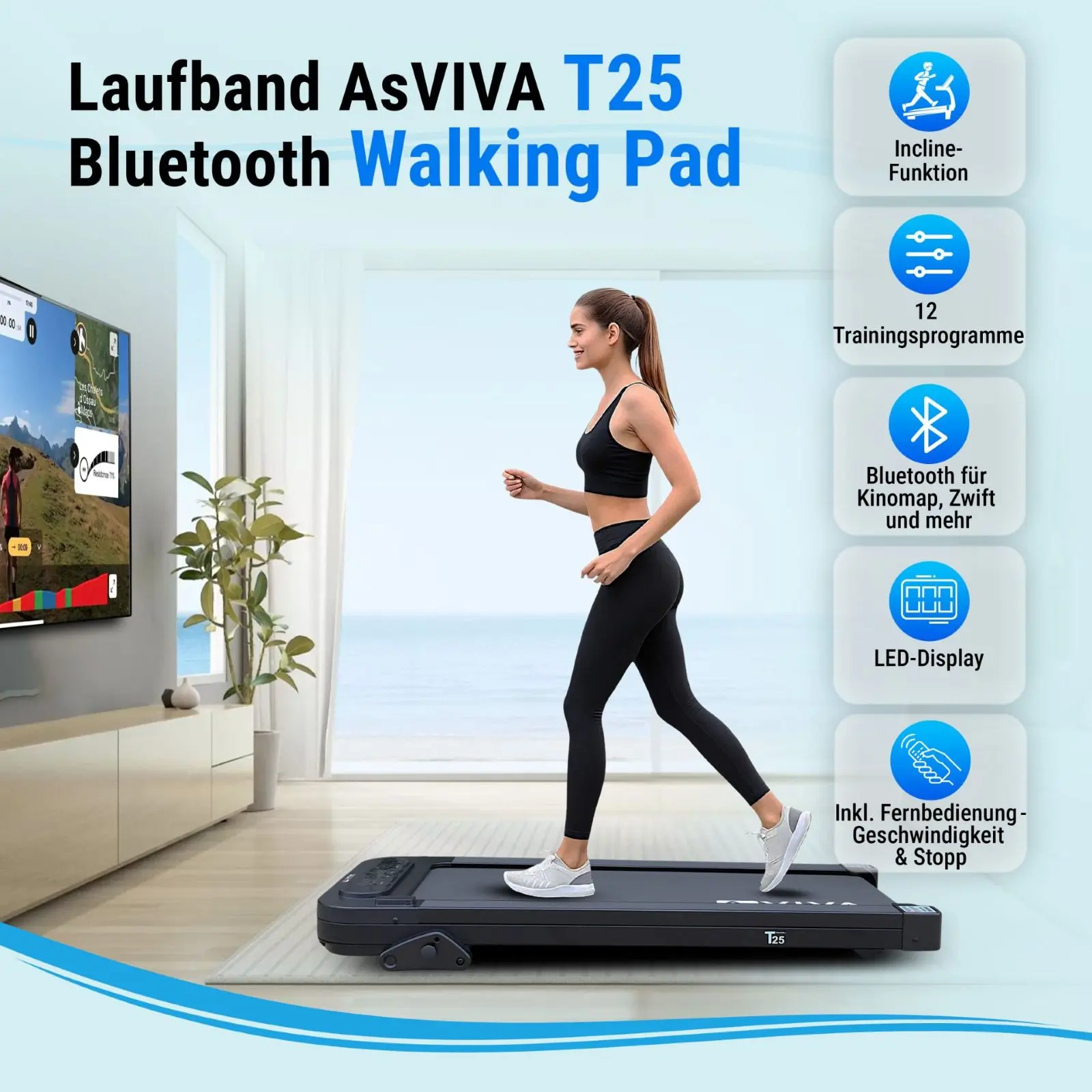 AsVIVA Walking Pad & Laufband Smart T25 - Produktansicht
