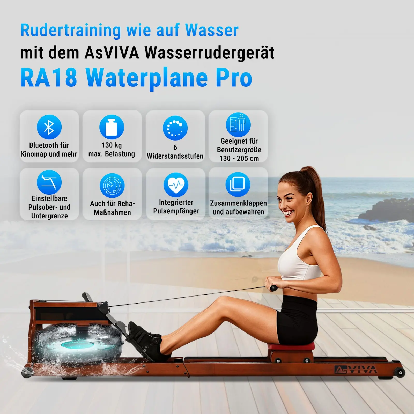 AsVIVA Wasser-Rudergerät RA18 Pro - Produktansicht