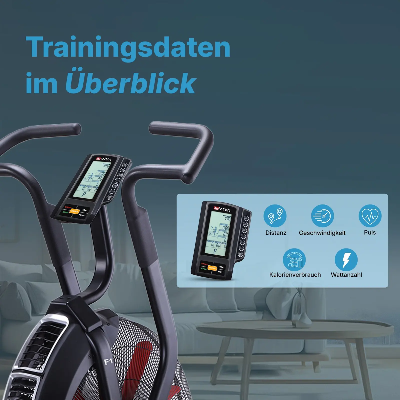 AsVIVA Air Bike Semi-Profi Heimtrainer F1 - Trainingsansicht