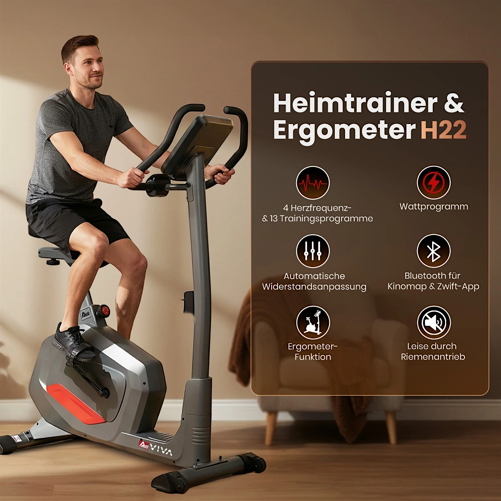 AsVIVA Ergometer Smart Fit H22 grau - Produktansicht