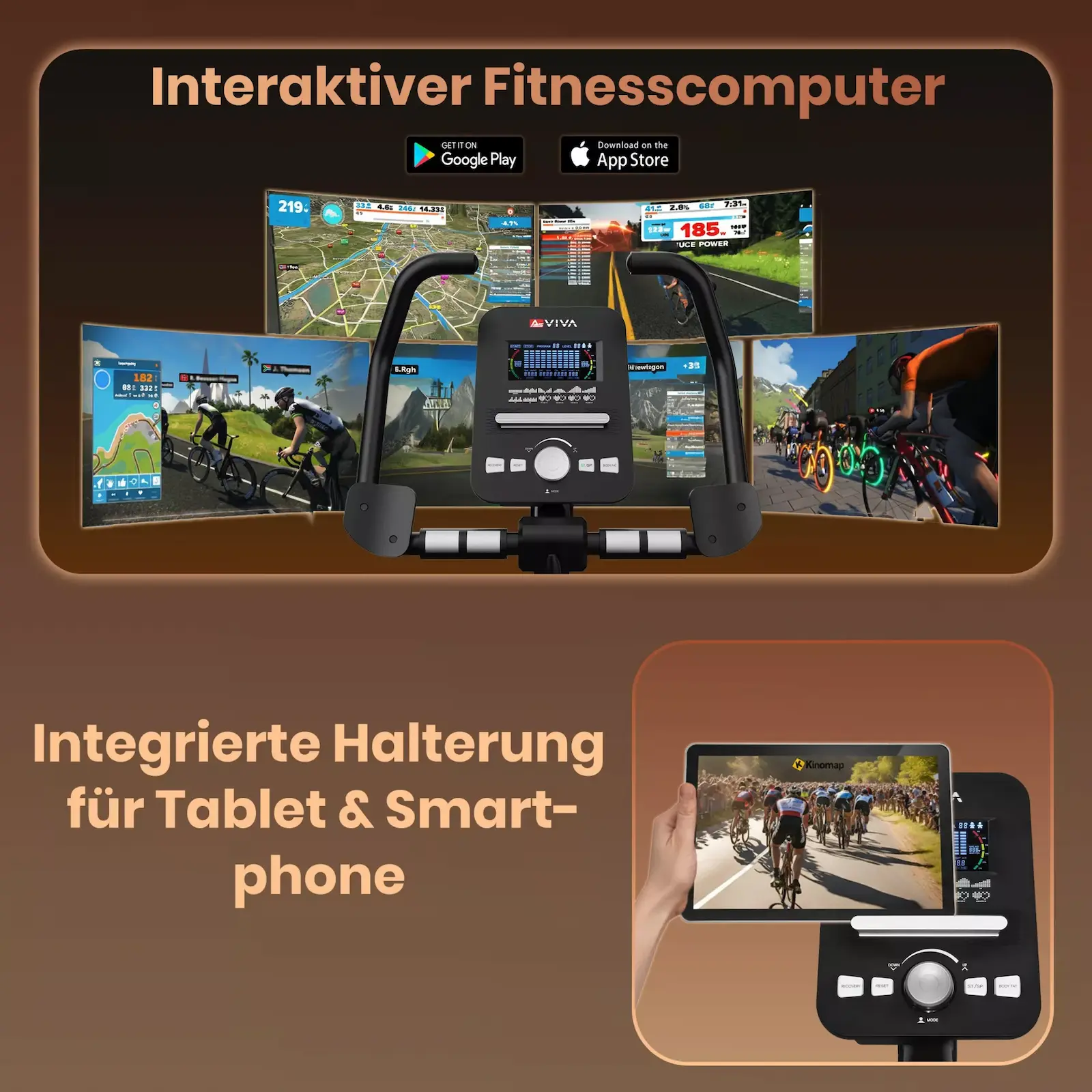 AsVIVA Ergometer Smart Fit H22 grau - Display und Konsole