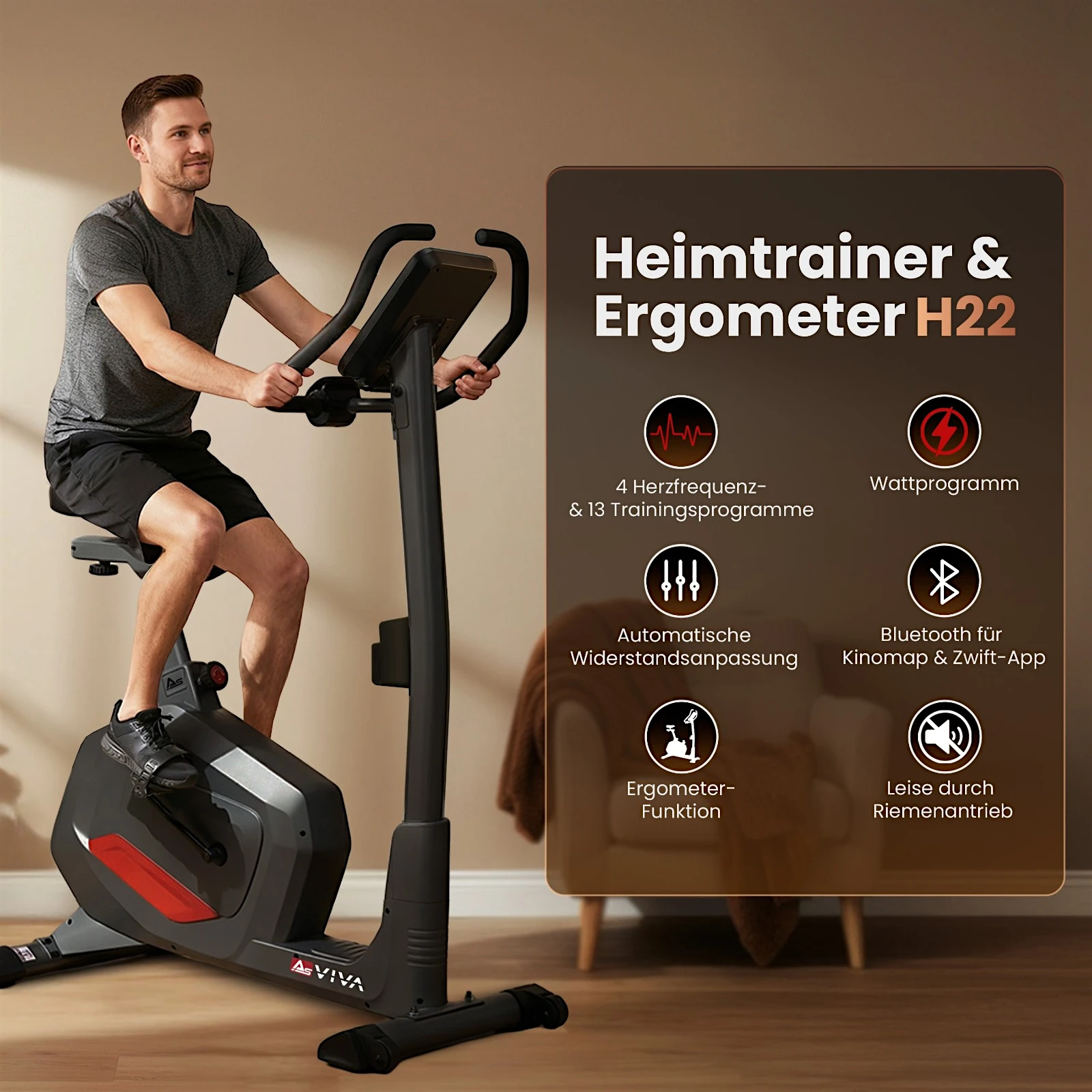 AsVIVA Ergometer Smart Fit H22 grau - Produktansicht