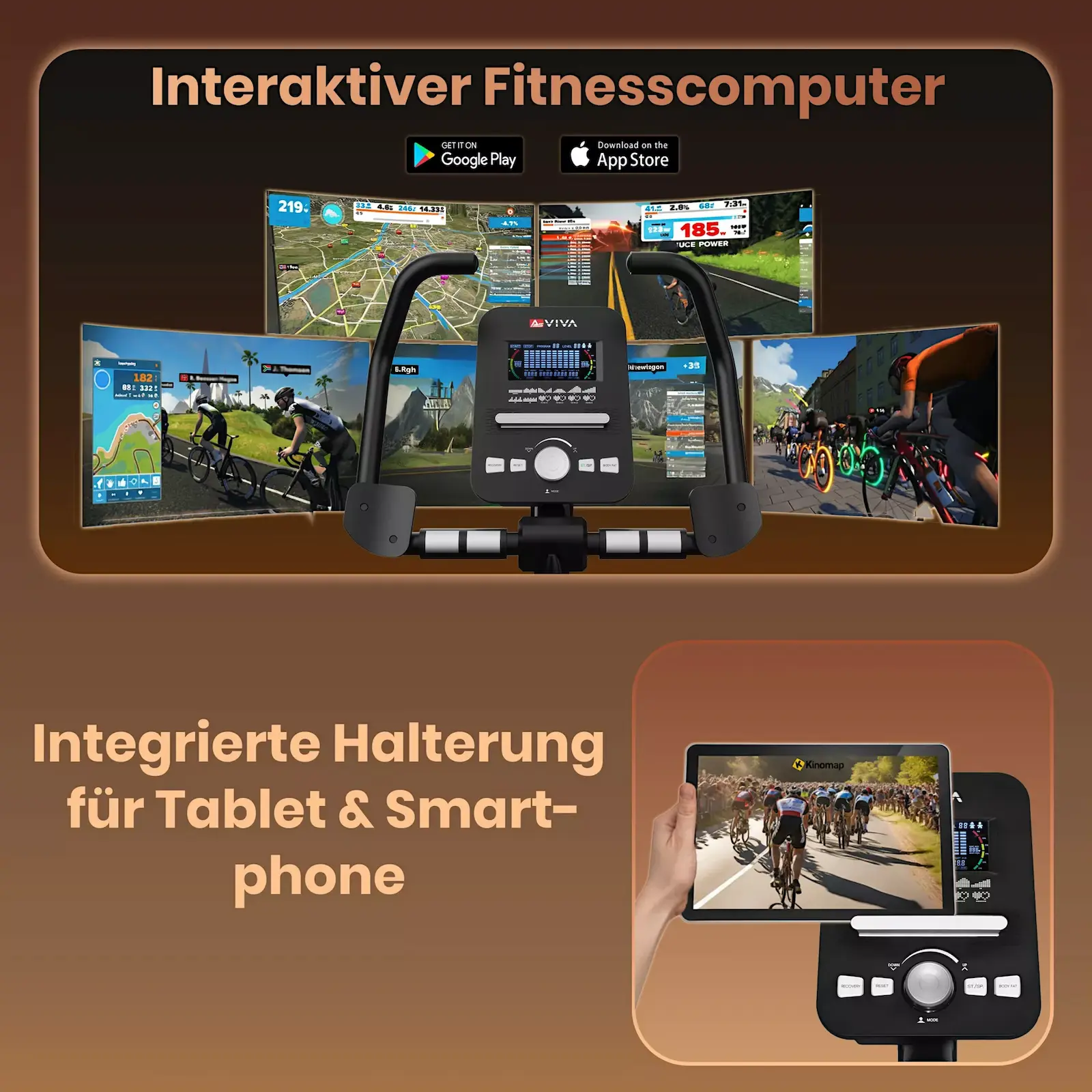 AsVIVA Ergometer Smart Fit H22 grau - Display und Konsole