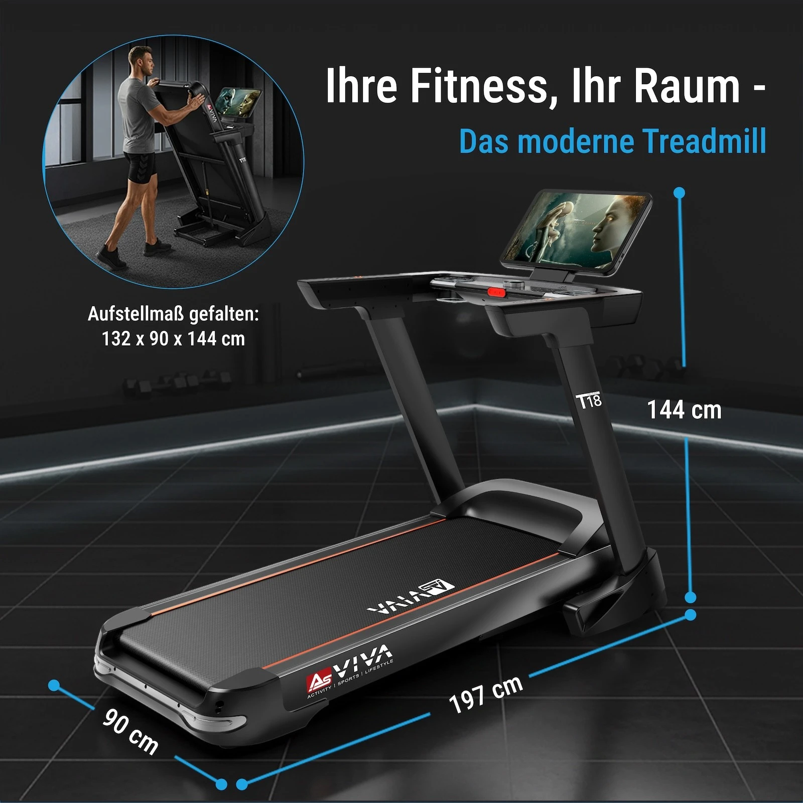 AsVIVA Laufband (GTS9#21,5") - Abmessungen